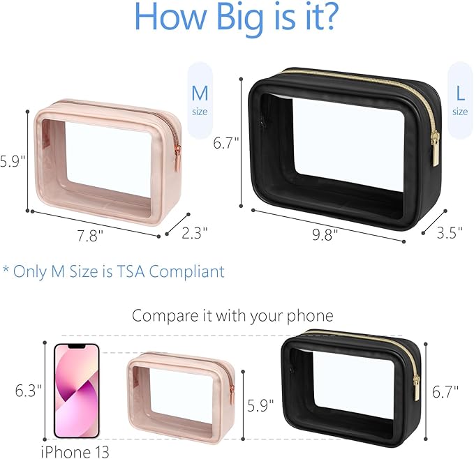PACKISM Clear Makeup Bag - 1 Medium for Carry-on 1 Large Checked Luggage