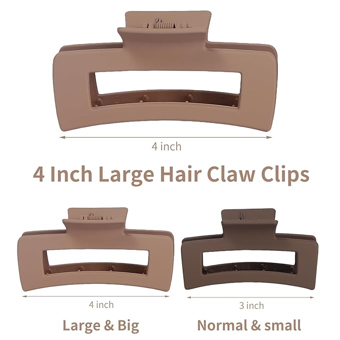 Sisiaipu 12 Pcs Large Hair Claw Clips for Thick Hair, 4.1 x 2.1 x 1.2 Inch, Square Hair Clips Jumbo Jaw Clips, Bulk Hair Accessories for Women and Girls - Brown