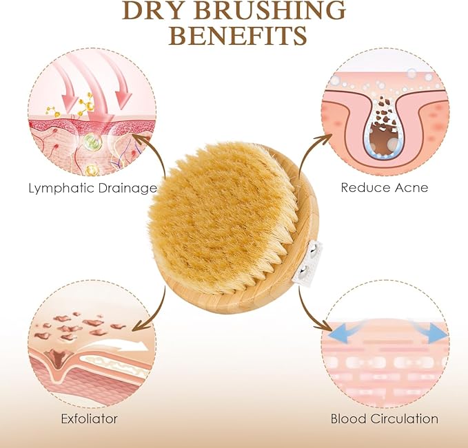 JingSoft Detachable Dry Brushing Body Brush, Natural Boar Bristle Back Scrubber for Shower for Men and Women with Long Handle for Exfoliation and Lymphatic