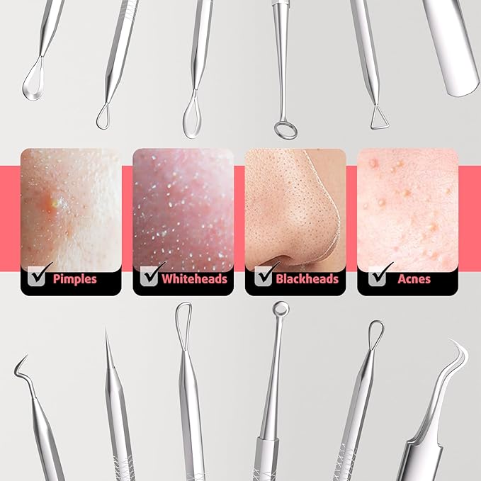 Cbiumpro 6 Pack Blackhead Remover Tools, Pimple Popper Tool Kit, Professional Blackhead Extractor for Zit, Acne, Whitehead, Comedone on Nose - with Case