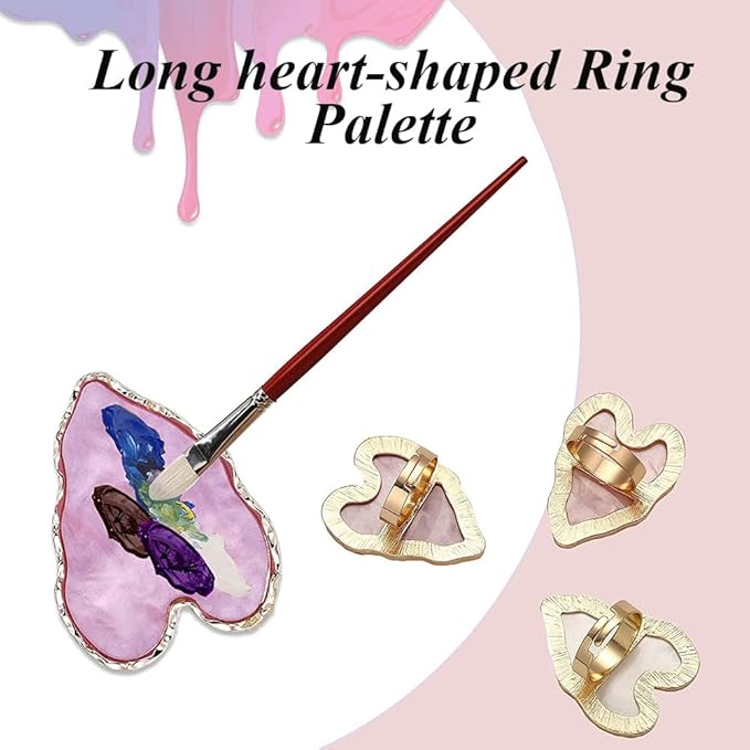 AKOAK Adjustable Mini Nail Ring Tray, Resin Nail Art Gel Makeup Plate Palette, Ring Gel Polishing Mixing Tray DIY Color Plate Nail Art Polishing Paint Plate (Heart, 3Pcs)