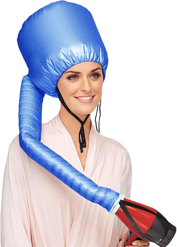 Safety Portable Hair Dryer Bonnet Attachment for Hair Styling, Adjustable Chin Strap and Side Fitting Drawstring Hood Dryers for Hair Home