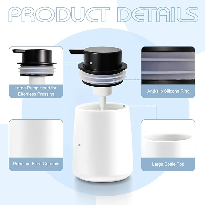 ARTWIND Ceramic Foam Soap Dispenser 2 Pack, 12oz White Lotion Hand Sanitizer Soap Dispenser with Easy-to-Press Pump for Bathroom & Kitchen Countertop Refillable