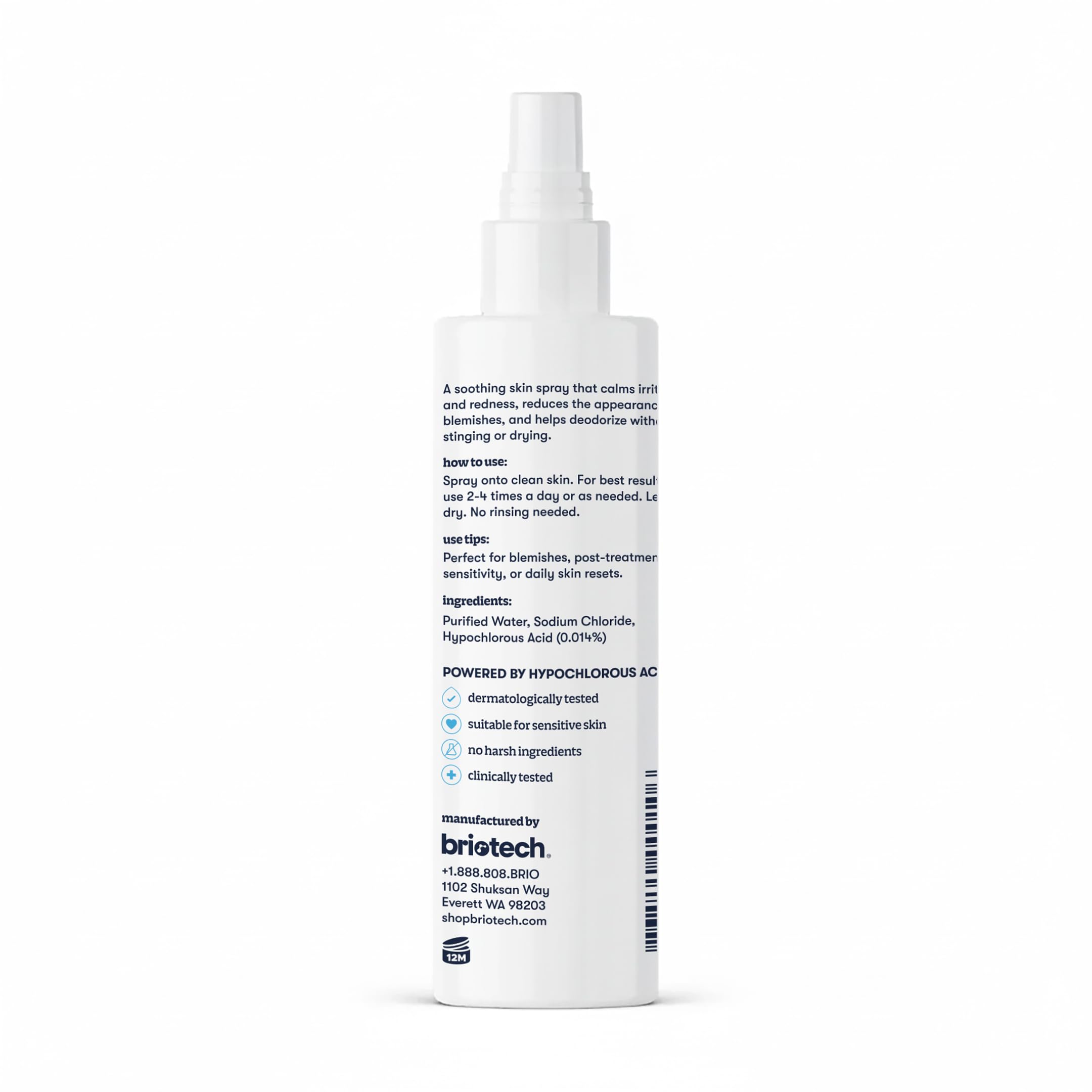 BRIOTECH Topical Skin Spray, Hypochlorous Acid Spray for Sensitive Skin, HOCl Facial Mist, Full Body Support Against Irritation, Calm Redness, Soothe Foot & Scalp, 2 oz Travel Size (2 Pack)