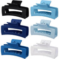 Sisiaipu 3.5 Inch Medium Hair Claw Clips 6 Pack Hair Clips for Women Square Rectangle Claw for Hair Banana Jaw Clips Hair Accessories for Girls (Blue)