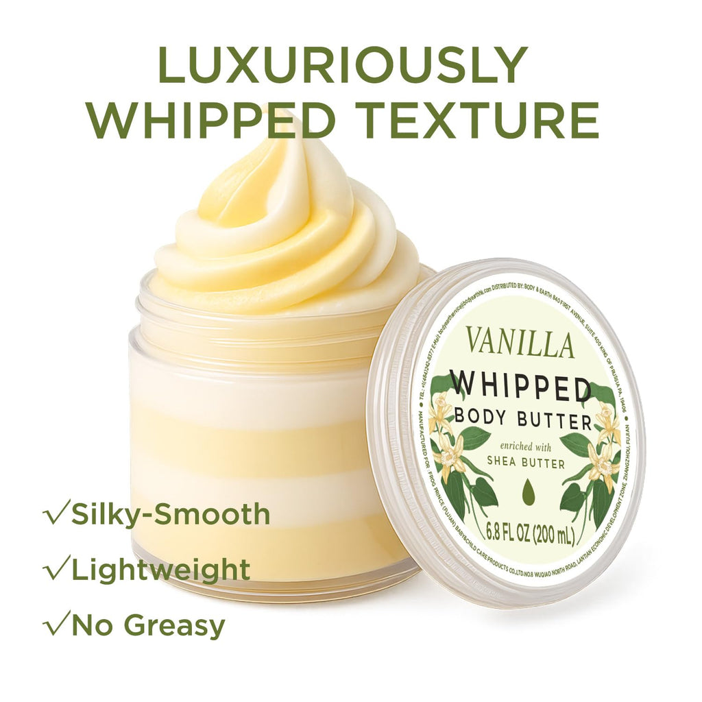 Princess Belle Vanilla Whipped Shea Body Butter, Body Moisturizer for Dry Skin, Vanilla Scented Body Care, Leaves Skin Feeling Moisturized and Soft-200ml(6.8 floz)