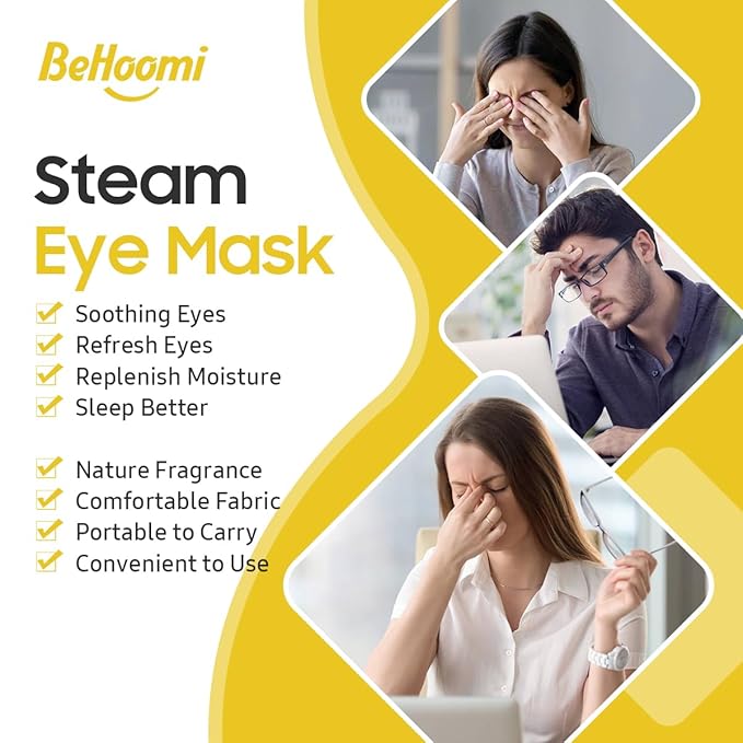 BeHoomi 20 Packs Steam Eye Mask, Heated Eye Mask Warm Compress for Eyes, Disposable Self Heating Steam Mask for Home, Sleep, Spa, Travel Essentials & Relaxation Gifts for Women (Chamomile)