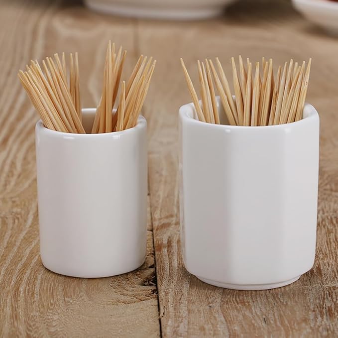 UUYYEO 2 Pcs White Ceramic Toothpick Holder Dispenser Toothpick Storage Container Food Picks Holder Cotton Swab Holder for Kitchen Restaurant