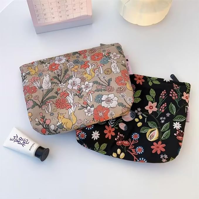 SxoSyo Embroidery Makeup Bag, Floral Cosmetic Bags, Black