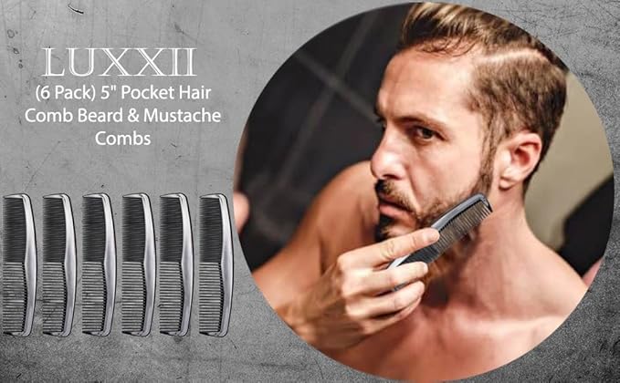 (6 Pack) 5" Pocket Hair Comb Beard & Mustache Combs for Men's Hair Beard Mustache and Sideburns (6 Pack_A)