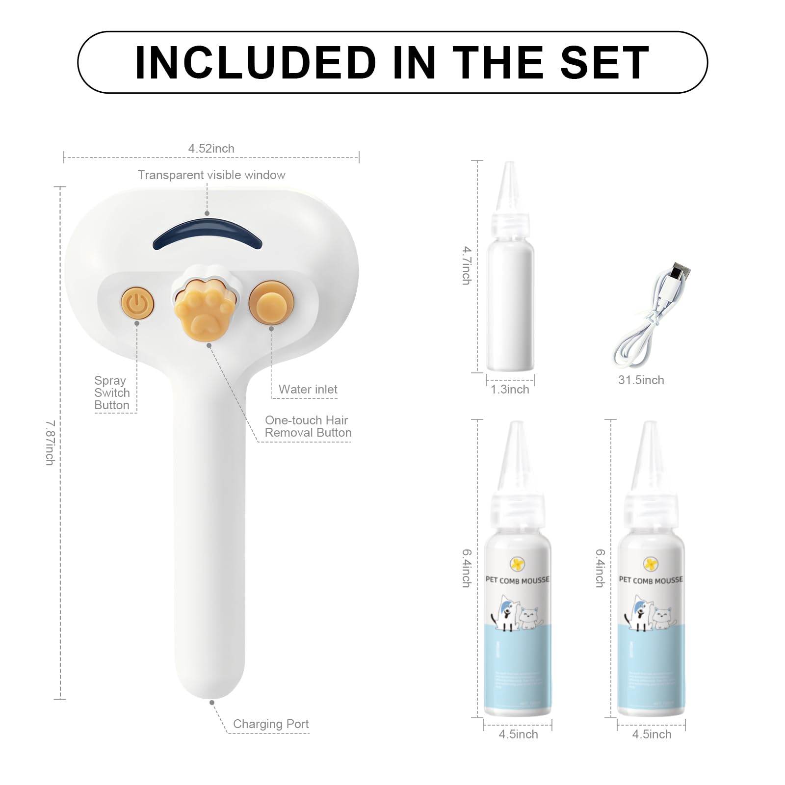 Pet Steam Brush for Dog & Cat Includes Waterless 2*Shampoo