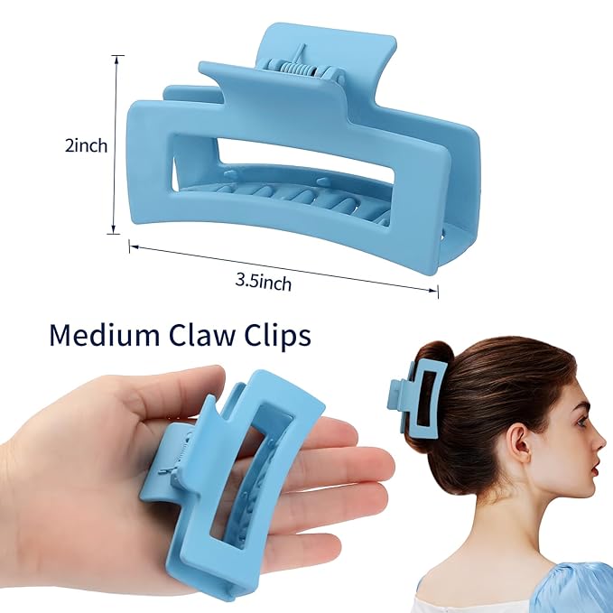 Sisiaipu 3.5 Inch Medium Hair Claw Clips 6 Pack Hair Clips for Women Square Rectangle Claw for Hair Banana Jaw Clips Hair Accessories for Girls (Blue)