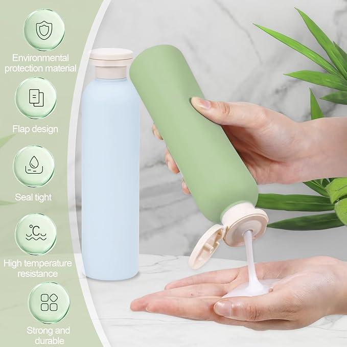 Harewu 4Pcs 8.8oz Flip Top Squeeze Bottles,Reusable and Refillable Leak Proof Travel Bottles,For Lotions,Facial Creams,Shampoos,Hair Conditioner (Green+Blue)