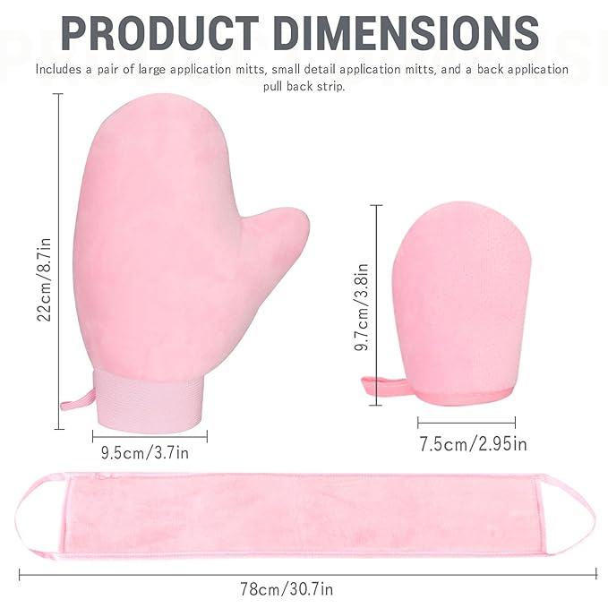 ASTIMESA Tanning Mitt and Self Tanner Back Applicator, Different Sized Self Tanning Kit, Tanning Glove Self Tan Back Applicator for Lotion Mousse Sunless Face Skin Body Beauty Women Men (pink)