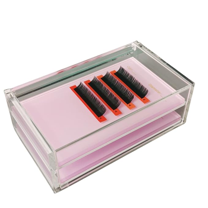 Two Layers Eyelash Grafting Pallet with Cover, Dust-proof Acrylic Lash Tile holder, Eyelash Extensions Storage Gasket Pads 2 Tiers for Beginners Beauty Artist Salon (Pink)