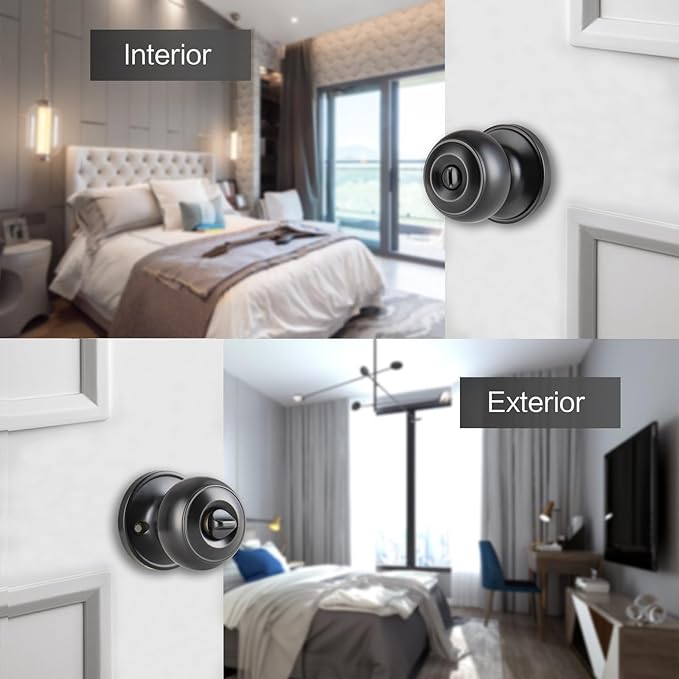 6 Pack Black Door Knobs Interior Keyless,Door Knobs for Bathroom & Bedroom,Matte Black Privacy Door Knob