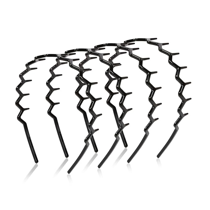 WOVOWOVO Zig Zag Headbands for Women Teen Girls Men, Plastic Hair Bands with Teeth Thin Zigzag Head Bands for Women, Non Slip Black Comb Hairbands Hair Accessories, 4 Packs
