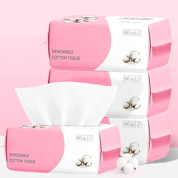 Disposable Face Towel 100 Count for Washing Soft Cotton Dry Wipes Facial Cloths Towelettes for Washing and Drying, Facial Tissue for Cleansing, Skincare and Makeup Remover (4 Pack)