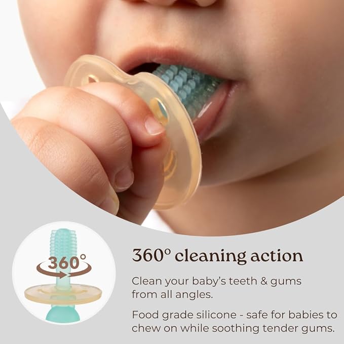 haakaa 360° Silicone Baby Toothbrush – 100% Soft Food Grade Silicone, BPA-Free, Suction Base, Safe for Babies 6 Months+, Gentle Gum and Teeth Cleaning for Infants, Gum Massager (Lilac)