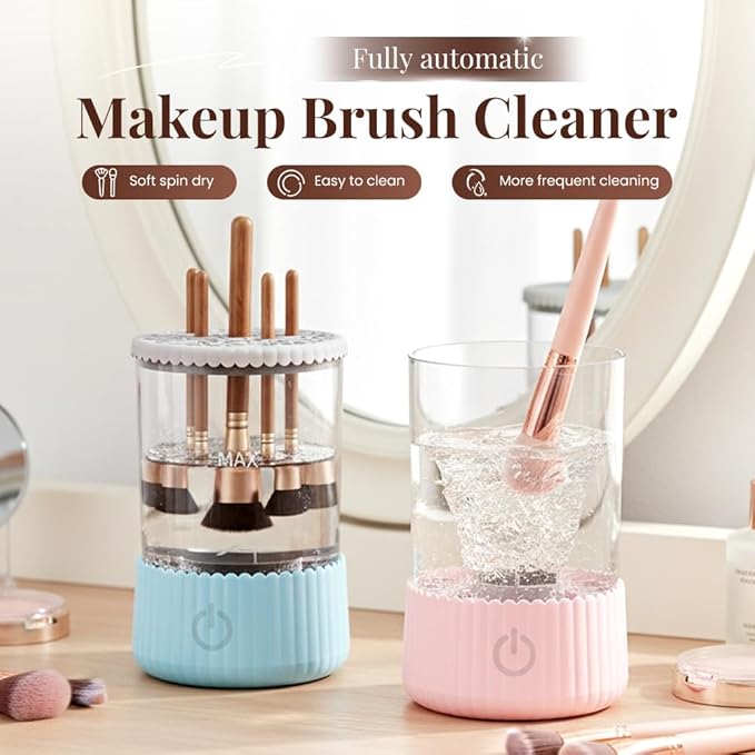 Electric Makeup Brush Cleaner, 2026 New Multi-Functional Cosmetic Brush Cleaner Machine, Portable Automatic Makeup Brush Cleaning Solution With Dryer-Holder, Beauty Gift for Women (Blue)