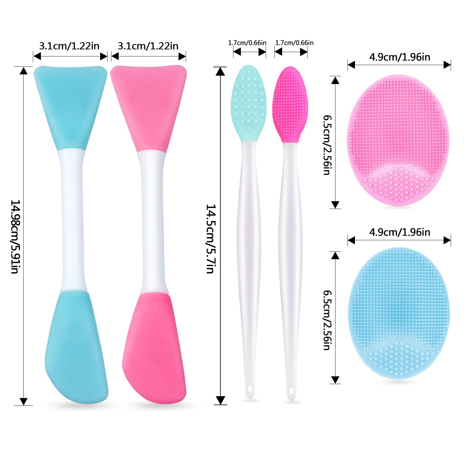6pcs Silicone Face Brush Set, 2PCS Silicone Face Applicator Brush, 2PCS Exfoliating Lip Brush and Silicone Face Cleaning Brushes Pad,Blackhead Face Exfoliator Skin Care Tool for Women Men