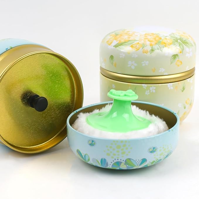 ASUNFO 2 Pcs Powder Puff for Body Powder with Case for Women Yellow & Green