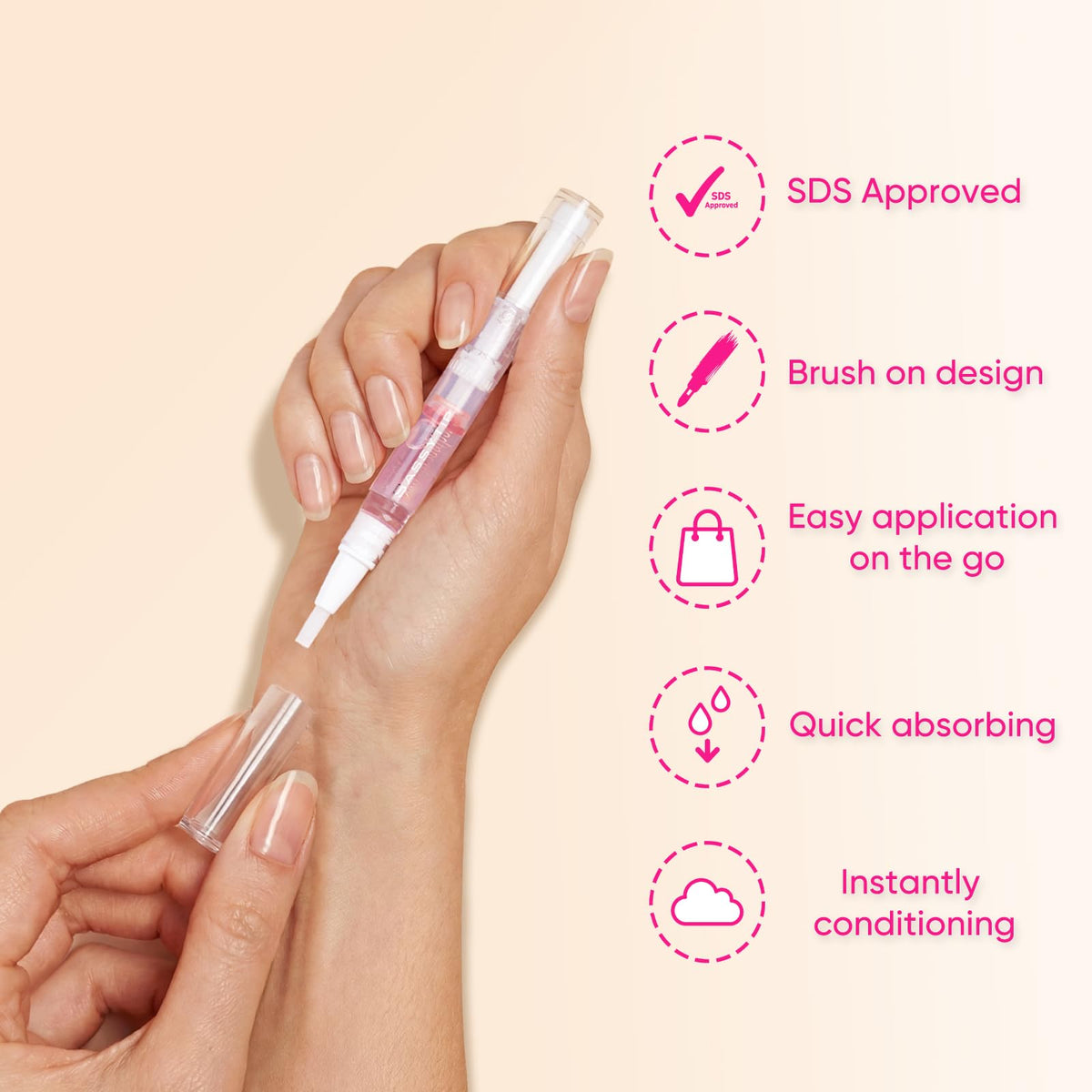 Nail Strengthen Oil Pen | Fast-Absorbing Cuticle Oil with Biotin & Ginseng | For Brittle & Peeling Nails | Jasmine, Rose, Lemon Scents | Home, Office, Travel Use