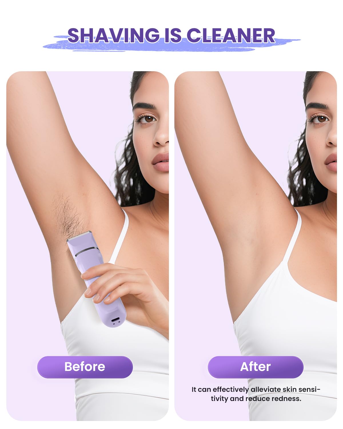 Bikini Trimmer for Women - 5 in 1 Electric Razors for Ladys Pubic Facial Nose Body Leg Hair Removal, Waterproof Electric Shaver for Women Private Area Sensitive Skin, Personal Hair Trimmer-Purple