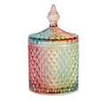 CLOVERHOME Colorful Home Decorative Jar Qtips Holder Dispenser Glass Storage Container Bathroom Counter Vanity Organizer for Bath Salts/Swabs/Rounds Makeup Sponges Toothpick Jewelry(Rainbow, 10 oz)