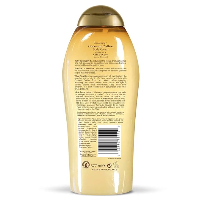 OGX Smoothing + Coconut Coffee Body Cream 19.5 oz, (Pack of 2)