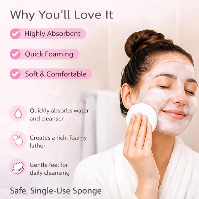 KarsJeGu 120 PCS Compressed Facial Sponges, Natural Cellulose Face Cleaning Pads, Professional Spa-Grade Makeup Remover Sponges for Daily Cleansing,Compact Travel-Friendly Skincare Essentials (White)