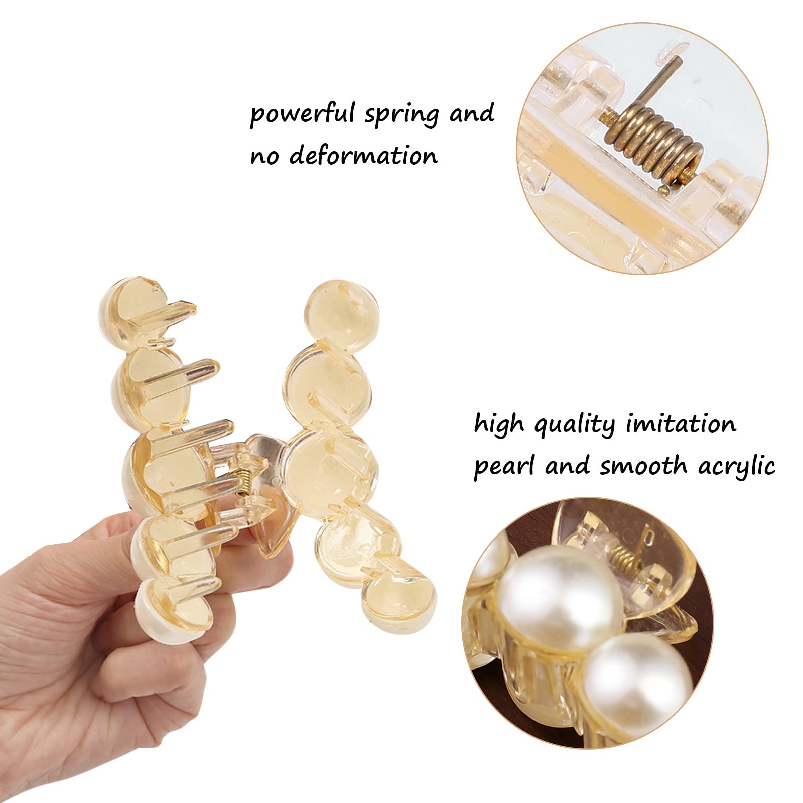 Mehayi 4 PCS Large Pearl Hair Claw Clips for Women and Girls, Non-Slip Hair Barrettes for Thick and Thin Hair, Elegant Hair Accessories for Weddings, Parties, and Daily Styling