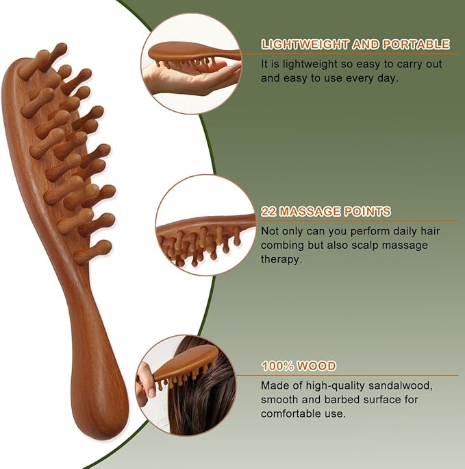 iunxkmi Wooden Scalp Massage Comb - Sandalwood Head Massager Tool, Gua Sha Brush for Women Men Hair Growth