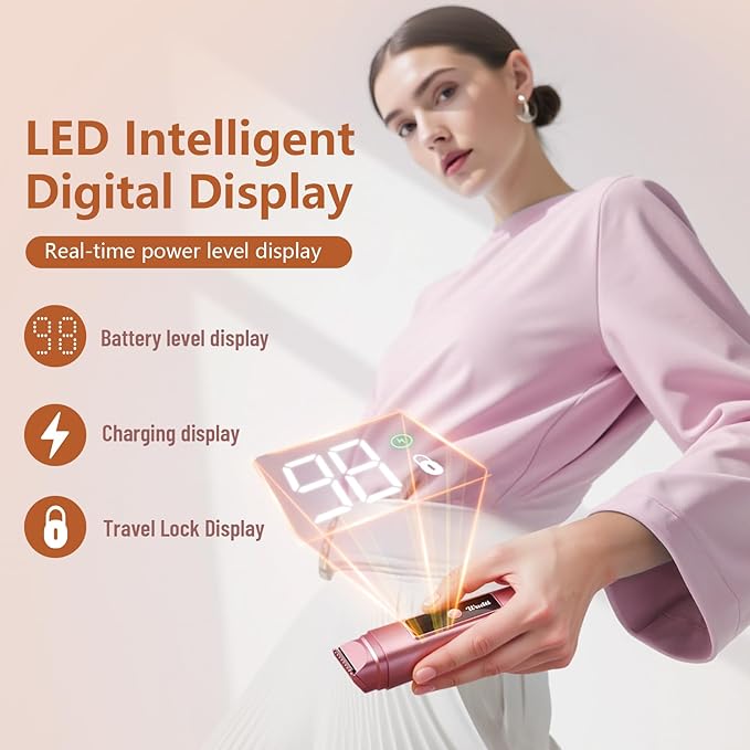 Electric Bikini Trimmer for Women: IPX7 Waterproof Dual Head Cordless Electric Shaver for Women with LED Display & 0.5mm Ceramic Blades for Pubic Hair, Face, Legs - Tea Rose