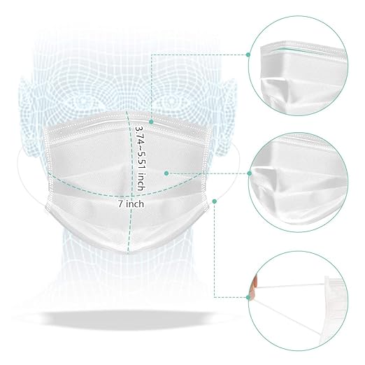 Wecolor 100 Pcs White Masks, Disposable Face Mask, 3 Ply Protection Masks