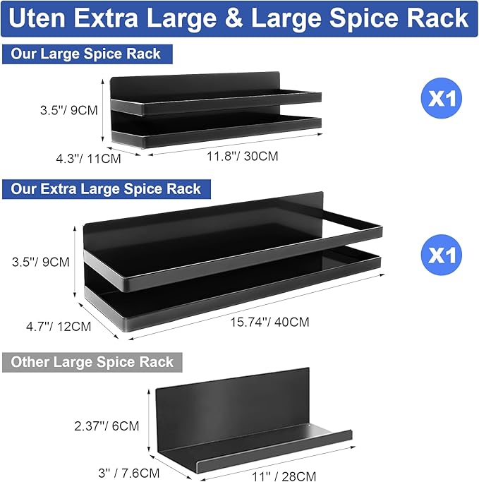 Uten Large Magnetic Spice Rack for Refrigerator 2 Pack, Spice Organizer