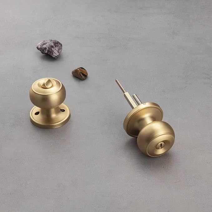 3 Pack Gold Door Knobs for Privacy, Brass Door Knob Interior for Bath & Bedroom with Turn Lock
