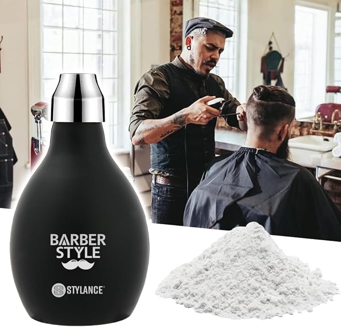 2 Pieces Barber Powder Spray Bottle, Powder Puff Bottle, Barber Powder Pump Dispenser, 3.38oz/100ml Refillable Hair Fiber Applicator Use for Dry Shampoo - Black