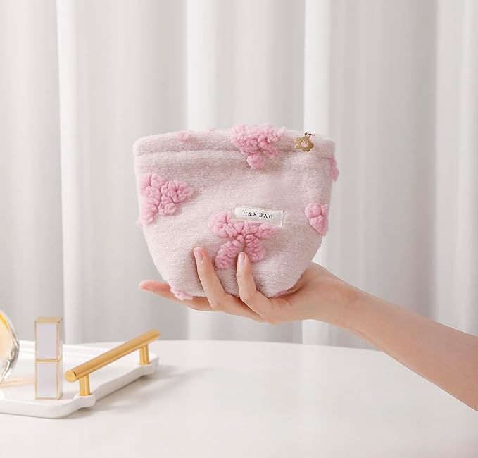 getgto 2 Pcs Makeup Bags, Large Cosmetic Bag Travel Toiletry Bag Organizer for Women, Plush Makeup Bag Small Cosmetic Pouch Purse with Zipper Gifts for Girls Teen