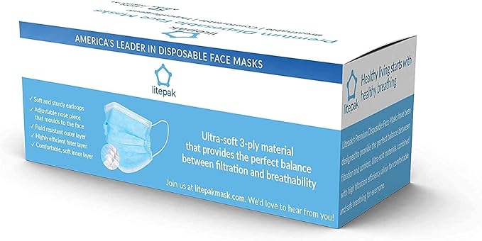 Litepak 500pcs Disposable Face Masks, 3-Ply Dust Mask for Work, Nose Wire