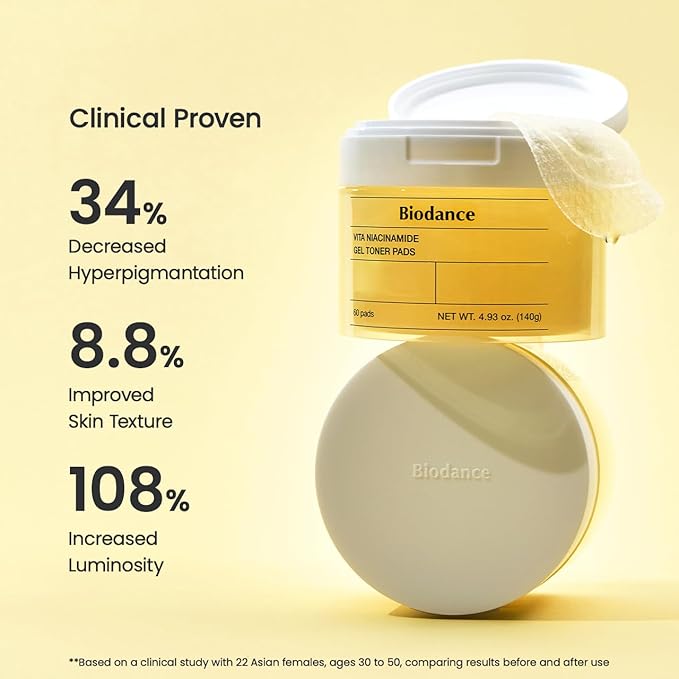 Biodance Vita Niacinamide Gel Toner Pads, Dark Spot Corrector, Evening Skin Tone, Gentle Exfoliating Toner Pads with Vitamin C, Pre-Soaked Pads, Korean Skin Careㅣ60 Pads
