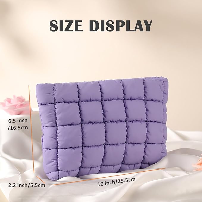 HFLZBRO Puffy Quilted Makeup Bag for Women, Cosmetic Bag, Travel Toiletry Organizer Pouch Clutch (purple)