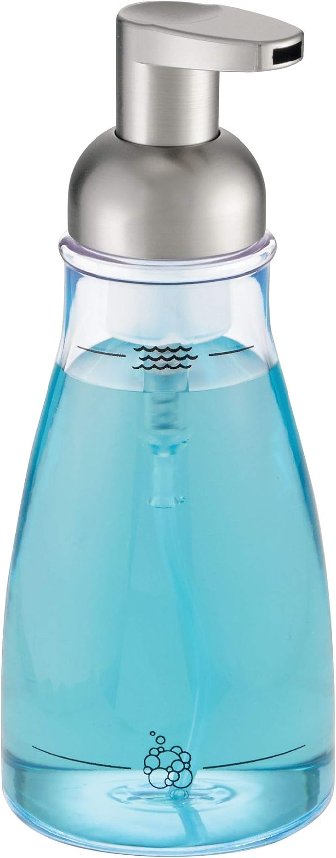 iDesign Foaming Soap Dispenser for Kitchen, Bathroom, Sink, Vanity, 3" x 3" x 7.5", Clear and Brushed Nickel