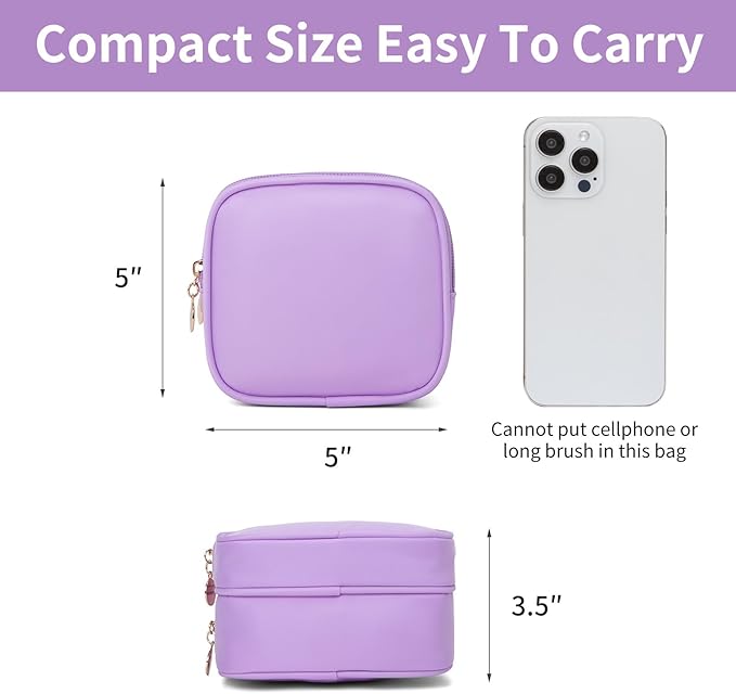 XIAOLER 2PCS Small Makeup Pouch, Double Zipper Cosmetic Bag, Travel Makeup Bag, Cute Makeup Bag for Purse, Mini Toiletry Bag (Blue+Lilac)