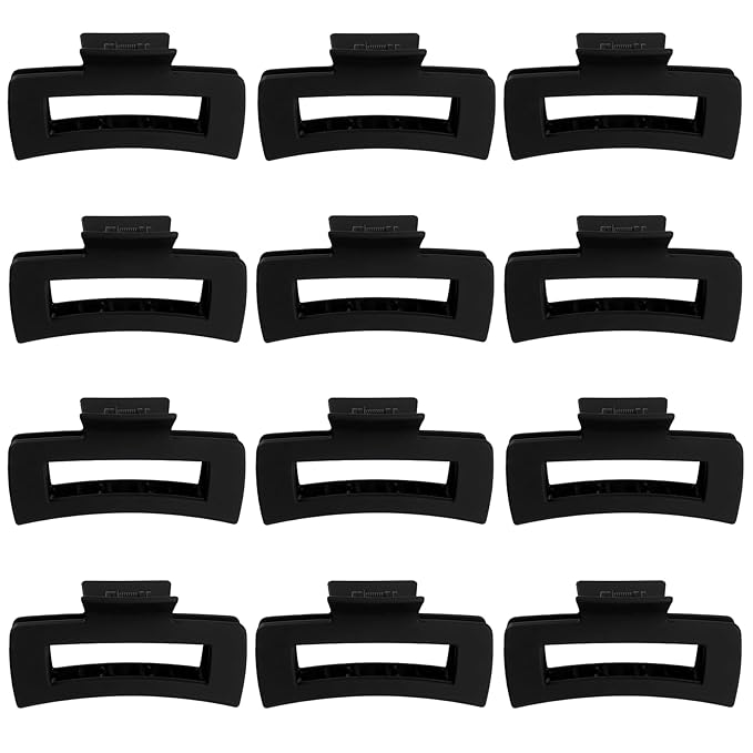Sisiaipu 4.1 Inch Large Hair Claw Clips 12 Pcs Big Claw for Thick Hair Square Hair Clips Jumbo Jaw Clips Bulk Hair Accessories for women and Girls (Black)