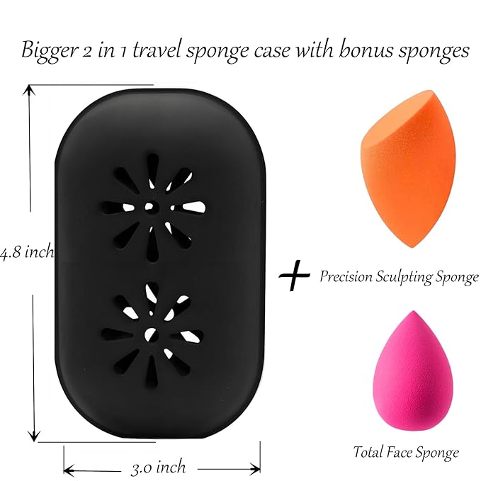Eatra Large 2 in 1 Makeup Sponge Holder,Travel Make Up Sponges Organizer,Silicone Quick Drying Make Up Sponge Case, With Bonus Blender Sponges,Suitable for Business or Travel (Black)