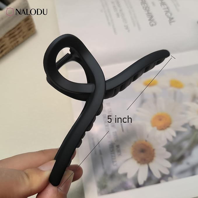Nalodu 5 Inch Hair Claw Clips Extra Large No Slip Big Matte Jaw XL Clip for Thick Curly Long Hair Women, 4 Pack