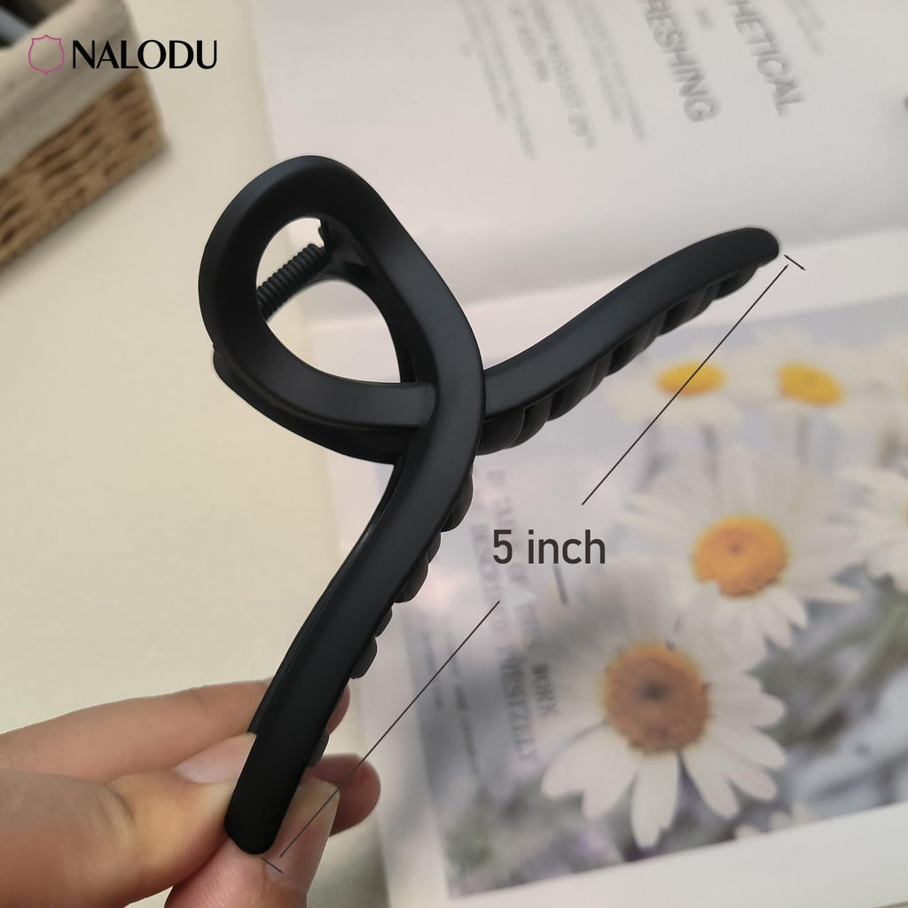 Nalodu 5 Inch Hair Claw Clips Extra Large No Slip Big Matte Jaw Clip for Long Curly Thick Hair Women, 4 Pack Black