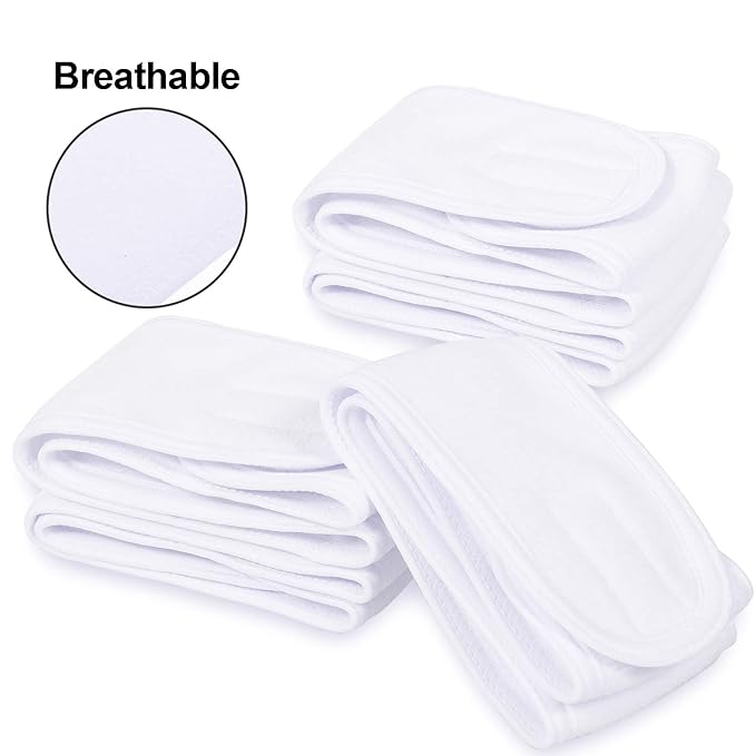 Whaline Spa Headband 4 Pcs White Makeup Hair Band Facial Head Wrap Hair Tie