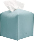 Tissue Box Cover Holder, Square with Bottom Belt by Carrot's Den - PU Leather Decorative Organizer for Tabletop, Bathroom, Car, Office (Light Blue)